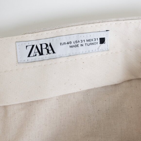 Zara Linen Blend Dress Pants Beige Mens 31 EU 40 Slim Fit - Picture 5 of 15